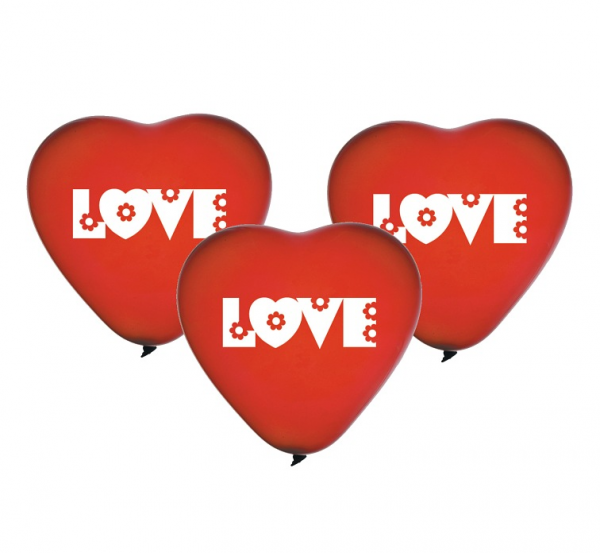 Balony serca 10 cali  napis LOVE 5 szt