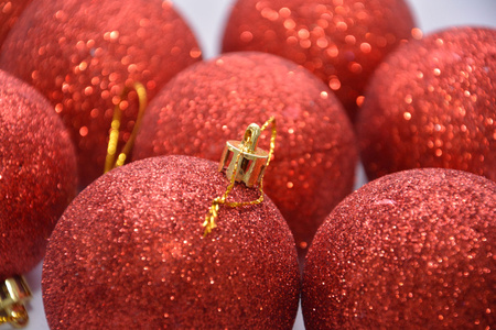 Bombki choinkowe brokatowe czerwone w pudełku (8 szt.)