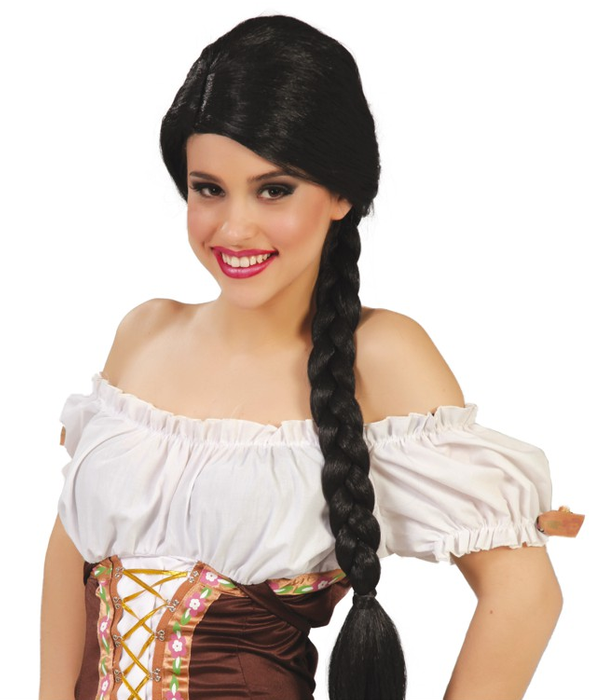 Peruka czarna długa z warkoczem