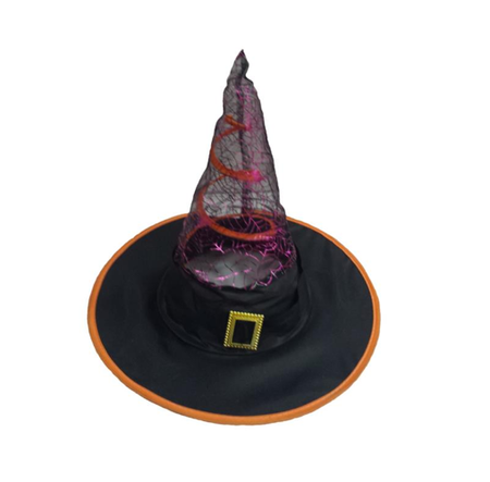 Kapelusz czarownicy wróżki czarno pomarańczowy z klamrą i sprężyną