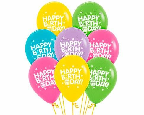 Balony Sempertex Happy Birthday Babeczki 12'' 12 szt Mix kolorów