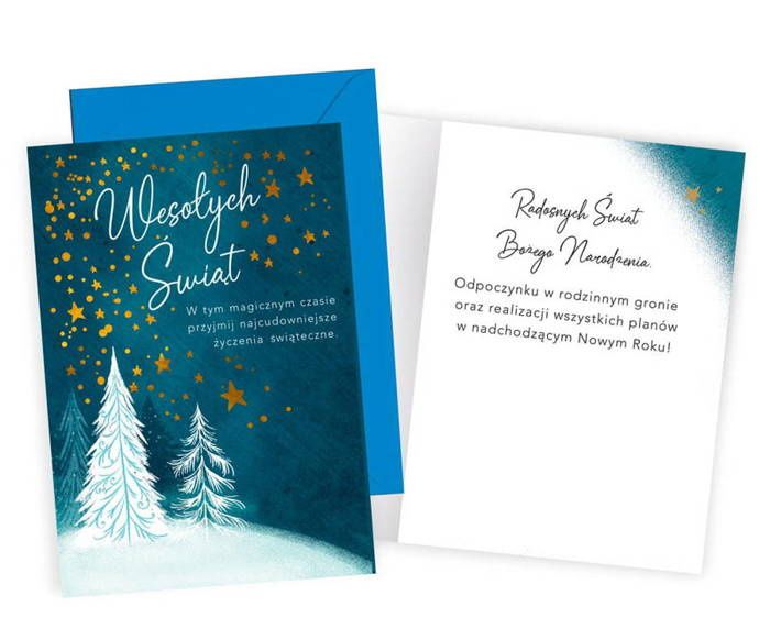 Kartka okolicznościowa Karnet świąteczny Wesołych Świąt niebieska