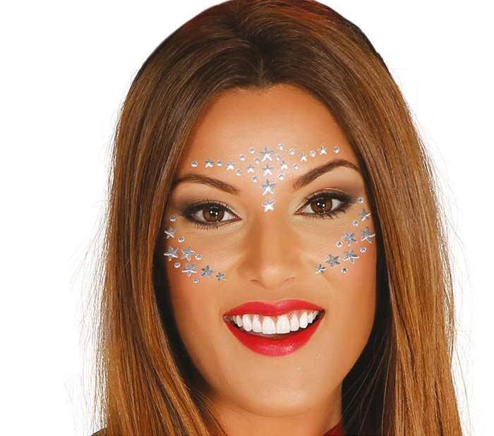 Blingi - Naklejki Kryształki Gwiazdki kropki srebrne na twarz