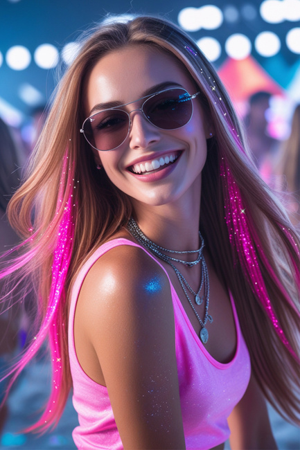 Włosy syntetyczne pasemka brokatowe różowe 50 cm x 3 szt.