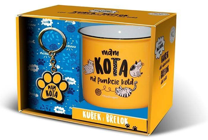 Zestaw Kubek garnuszek KOT + breloczek łapka