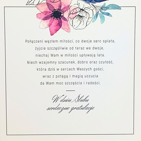 Kartka okolicznościowa z okazji Ślubu kolorowe kwiaty kwadratowa