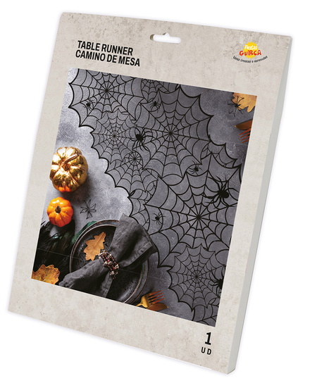 Obrus bieżnik na stół PAJĘCZYNY czarny 45x183 cm Halloween