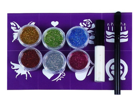 ZESTAW do tatuaży brokatowych (klej, szablony, brokat) Aliga