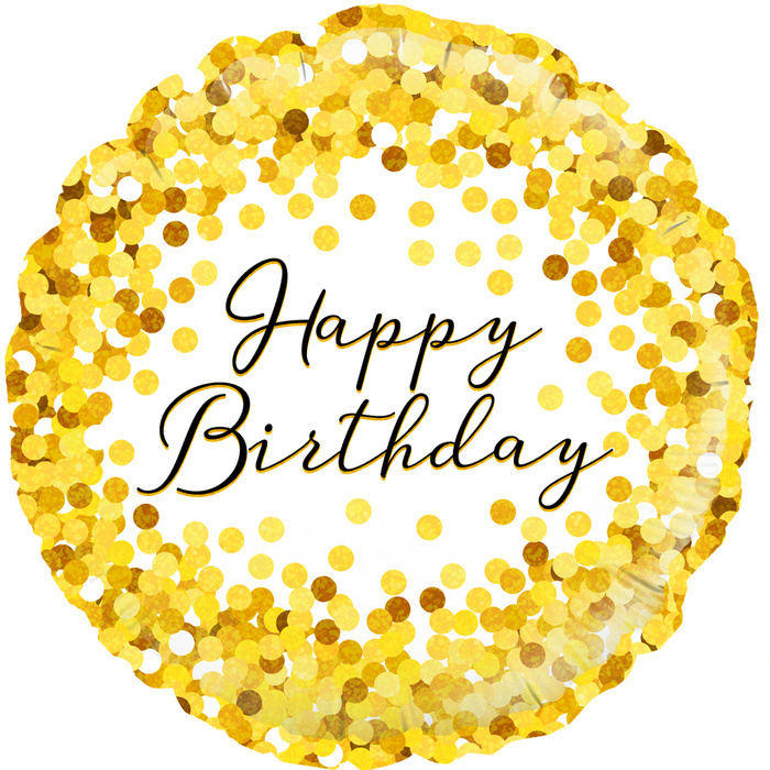 Happy Birthday balon foliowy ze złotym konfetti holograficzny 18"