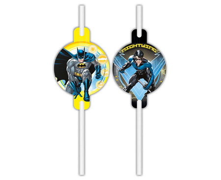 Słomki do picia papierowe z medalionem BATMAN 4 szt.