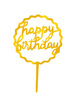 Topper dekoracyjny na tort okrągły pofalowany HAPPY BIRTHDAY złoty