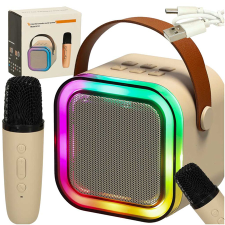 Zestaw do karaoke głośnik Bluetooth mikrofon USB LED beżowy