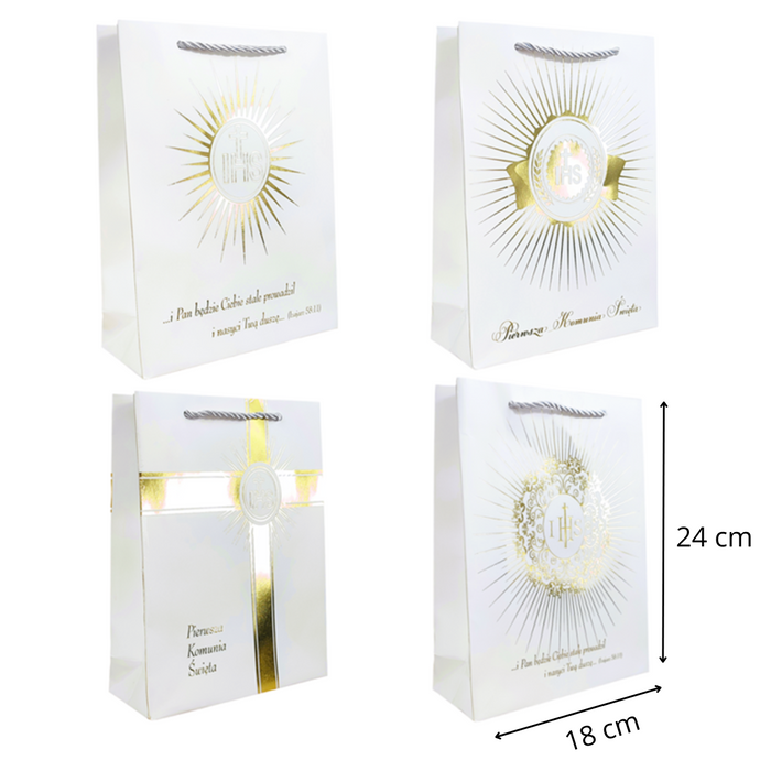 Torebka prezentowa Pierwsza Komunia Święta rozmiar S 24x18x8 cm MIX wzorów