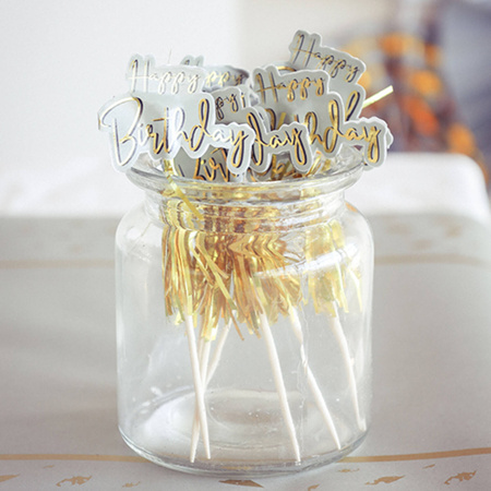 Toppery dekoracyjne, pikery na imprezę Happy Birthday Golden Dawn 12 szt.