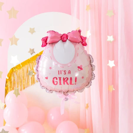 Balon foliowy Śliniak It's a girl Babyshowerb różowy 53x62cm