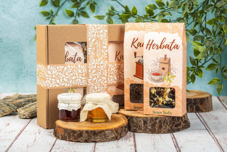 Zestaw prezentowy z herbatą i kawą, miód na prezent box. Naturalny upominek, prezent uniwersalny