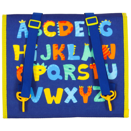 Tablica manipulacyjna sensoryczna montessori walizka plecak niebieska