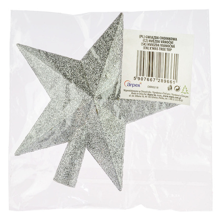 Gwiazda srebrna brokatowa na szpic choinki