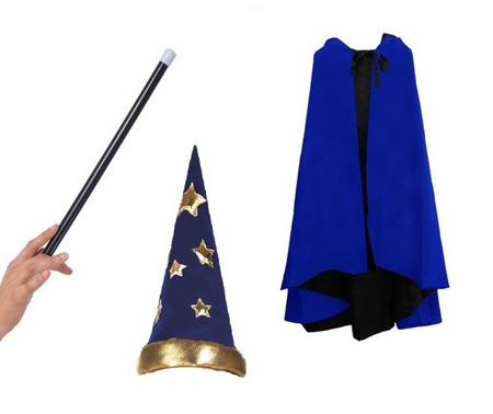 Zestaw Czarodziej Ekstra Magika peleryna różdżka czapka