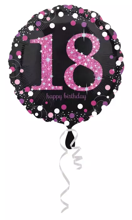 18 Happy Birthday holograficzny czarny okrągły balon foliowy Anagram 18''
