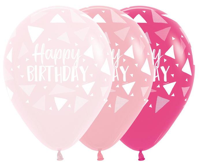 Balon Sempertex Happy Birthday trójkąty Pink 12'' 1 szt. mix