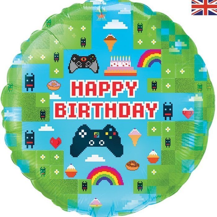 Balon foliowy Happy Birthday Pixele Game okrągły 18"