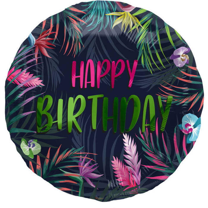 Balon foliowy Happy Birthday Tropikalny Neon 45 cm