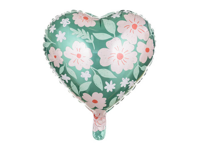 Balon foliowy serce zielone w różowe KWIATY 18"