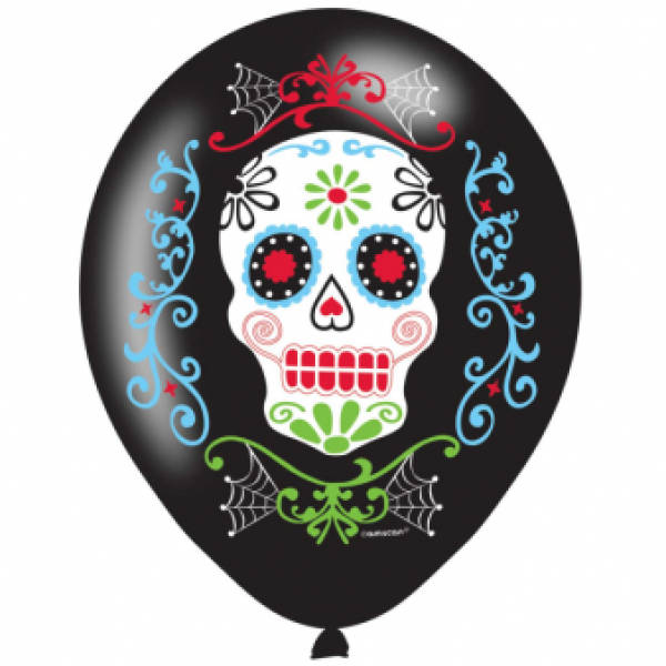 Balon gumowy Dia de los Muertos skull meksykańskie 6 szt. 11 cali