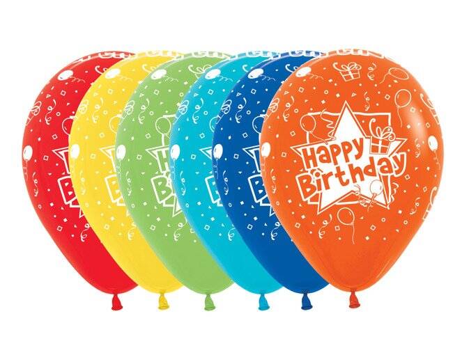 Balony Sempertex Happy Birthday Gwiazdki 12'' 50 szt Mix kolorów