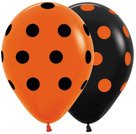 Balony Sempertex Kropki 12'' 12 szt Mix pomarańczowo-czarny