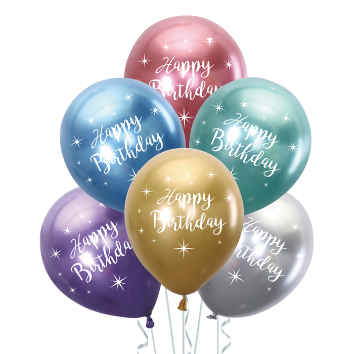 Balony chromowane Happy Birthday CHROME 12 cali 6 sztuk mix
