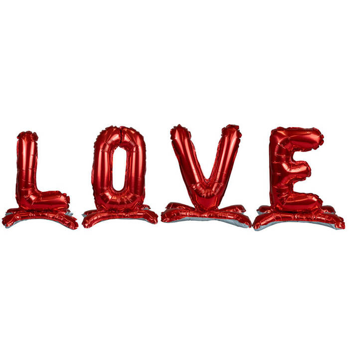 Balony foliowe stojące czerwone, napis LOVE