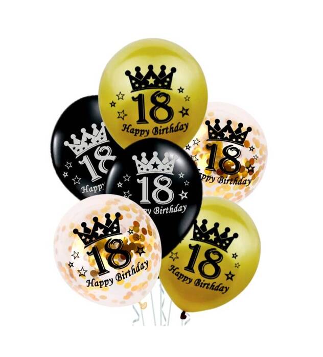 Balony gumowe 18 lat Happy Birthday zestaw 6 szt. mix 12"