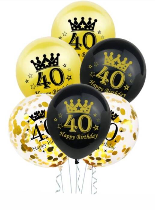Balony gumowe 40 lat Happy Birthday zestaw 6 szt. mix 12"