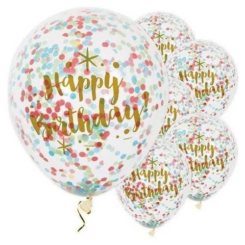 Balony gumowe Happy Birthday z kolorowym konfetti 12'' 3 szt.