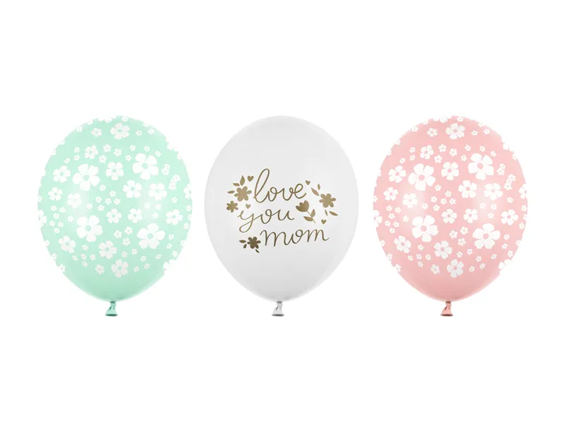 Balony gumowe dla Mamy Love You Mom 12" 30 cm 1 szt. Mix kolorów