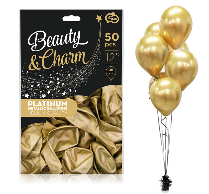 Balony platynowe złote Beauty&Charm Chrome (Shiny, Glossy) 12" 50 szt.