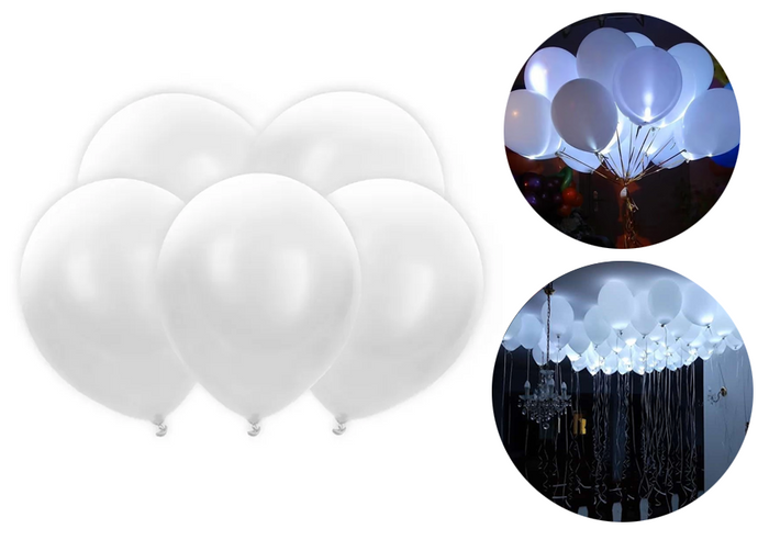 Balony świecące LED zestaw BIAŁE mix 30 cm 5 szt.