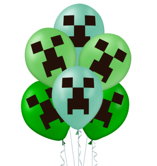 Balony z nadrukiem piksel Minecraft TNT zielone 12 szt.