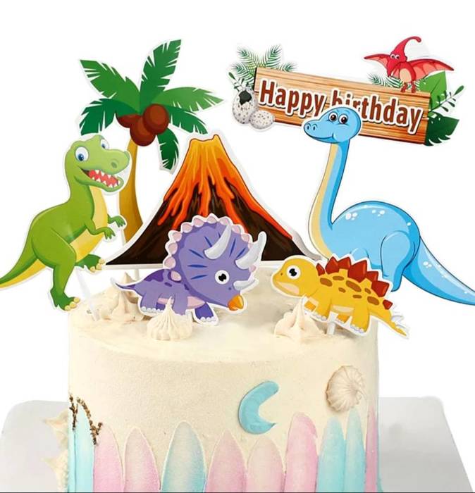 Dekoracja na tort - pikery toppery Dinozaury Happy Birthday 7 szt.