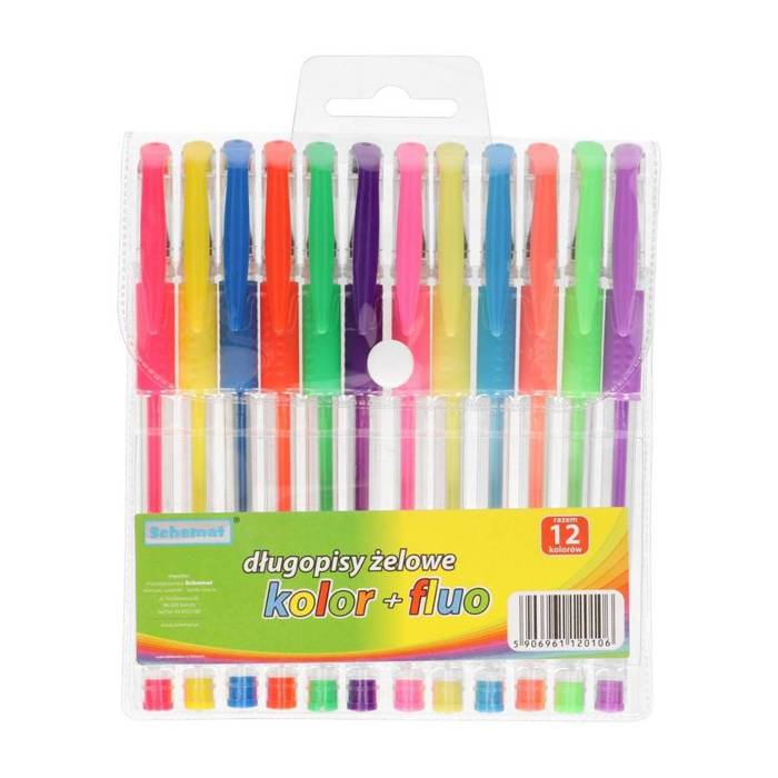 Długopisy żelowe kolorowe FLUO 12 kolorów