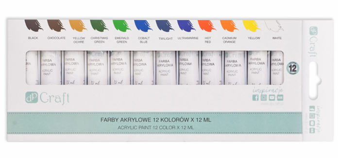 Farby Akrylowe w tubkach zestaw 12 kolorów x 12ml