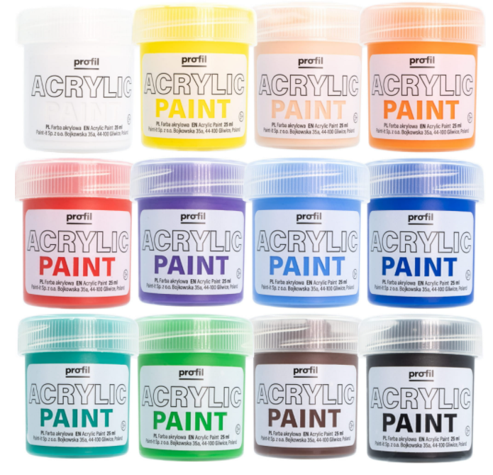 Farby Akrylowe zestaw 12 kolorów x 25ml PROFIL