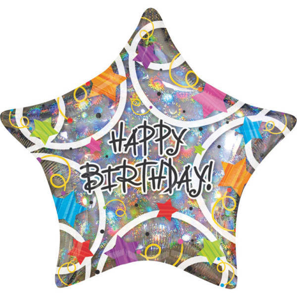 Happy Birthday gwiazdka holograficzny balon foliowy Amscan 18'' 