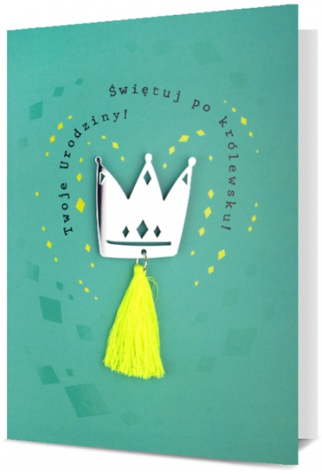 Kartka okolicznościowa urodzinowa z przypinką "Świętuj po królewsku!"