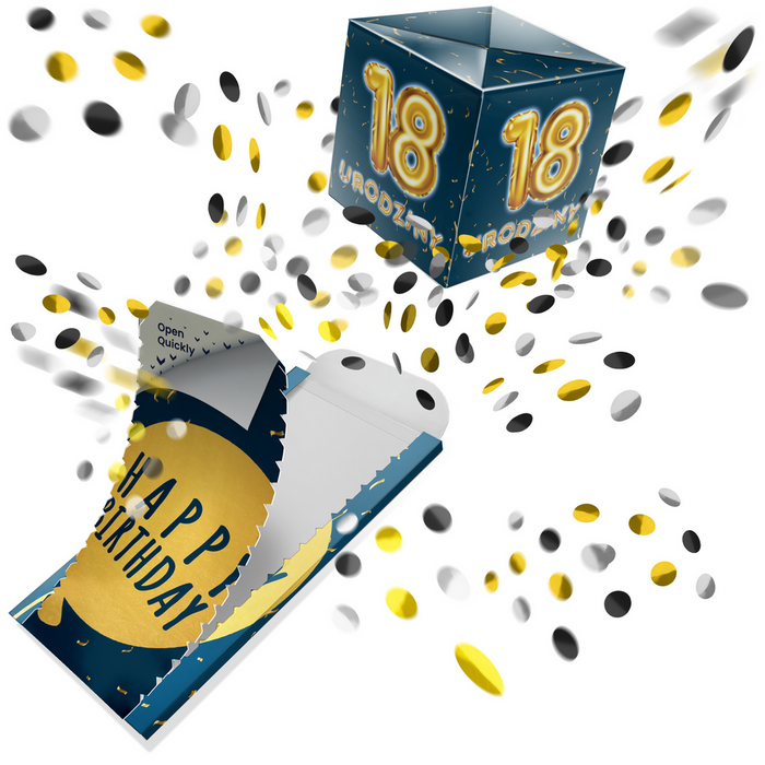 Kartka urodzinowa wybuchająca konfetti - 18 urodziny
