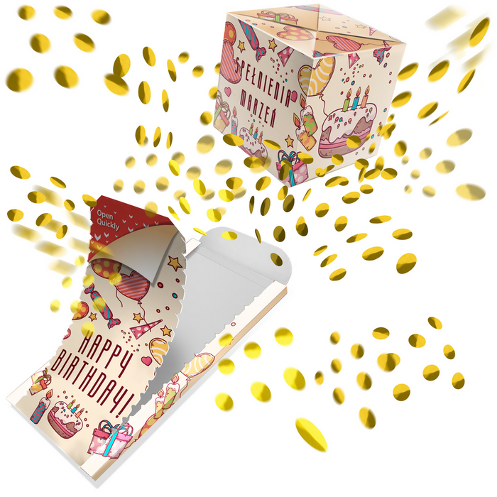 Kartka urodzinowa wybuchająca konfetti - Happy Birthday słodycze