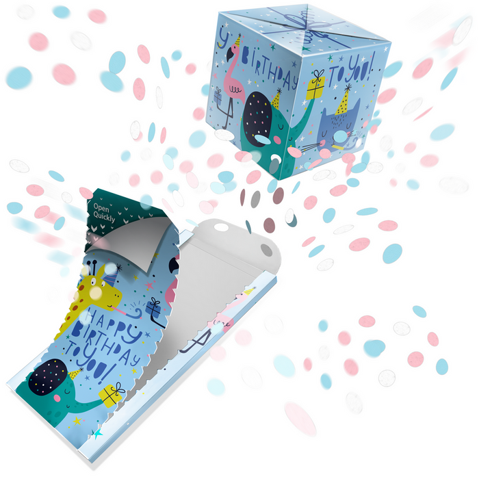 Kartka urodzinowa wybuchająca konfetti - Happy Birthday zwierzątka
