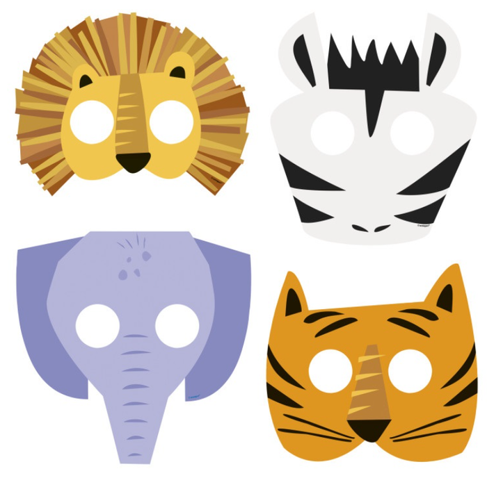 Maski papierowe Dżungla Safari mix 8 szt.